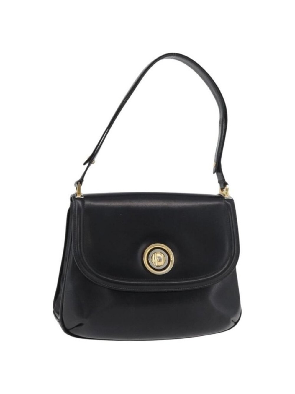Authentic GUCCI Shoulder Bag Leather Black Gold
